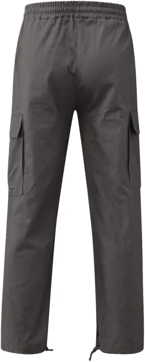 Mens Casual Jogger Pants, Relaxed Fit Cargo Pants, Solid Drawstring Sweatpants, Hiking Outdoor Twill Sport Pants