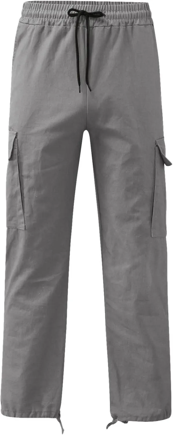 Mens Casual Jogger Pants, Relaxed Fit Cargo Pants, Solid Drawstring Sweatpants, Hiking Outdoor Twill Sport Pants