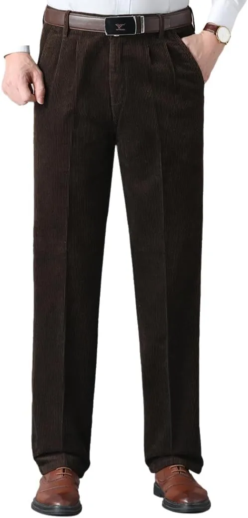 Men's Classic Fit Corduroy Dress Pants, High Waist Pleated