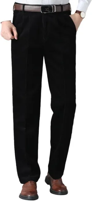 Men's Classic Fit Corduroy Dress Pants, High Waist Pleated