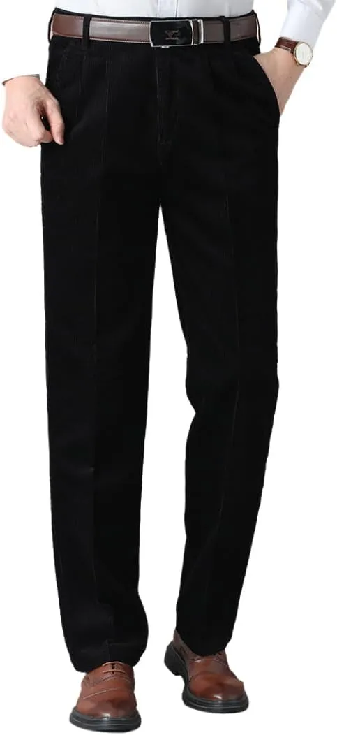 Men's Classic Fit Corduroy Dress Pants, High Waist Pleated