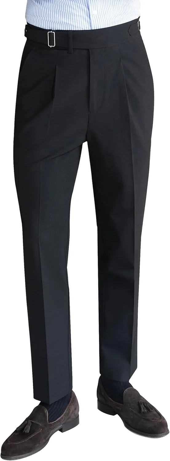 Men's Classic Gurkha Naples Italian Old Money Style No Belt Required Dress Pants