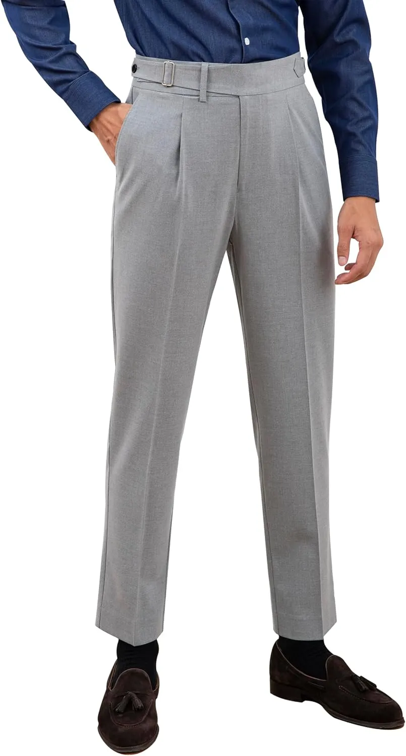 Men's Classic Gurkha Naples Italian Old Money Style No Belt Required Dress Pants