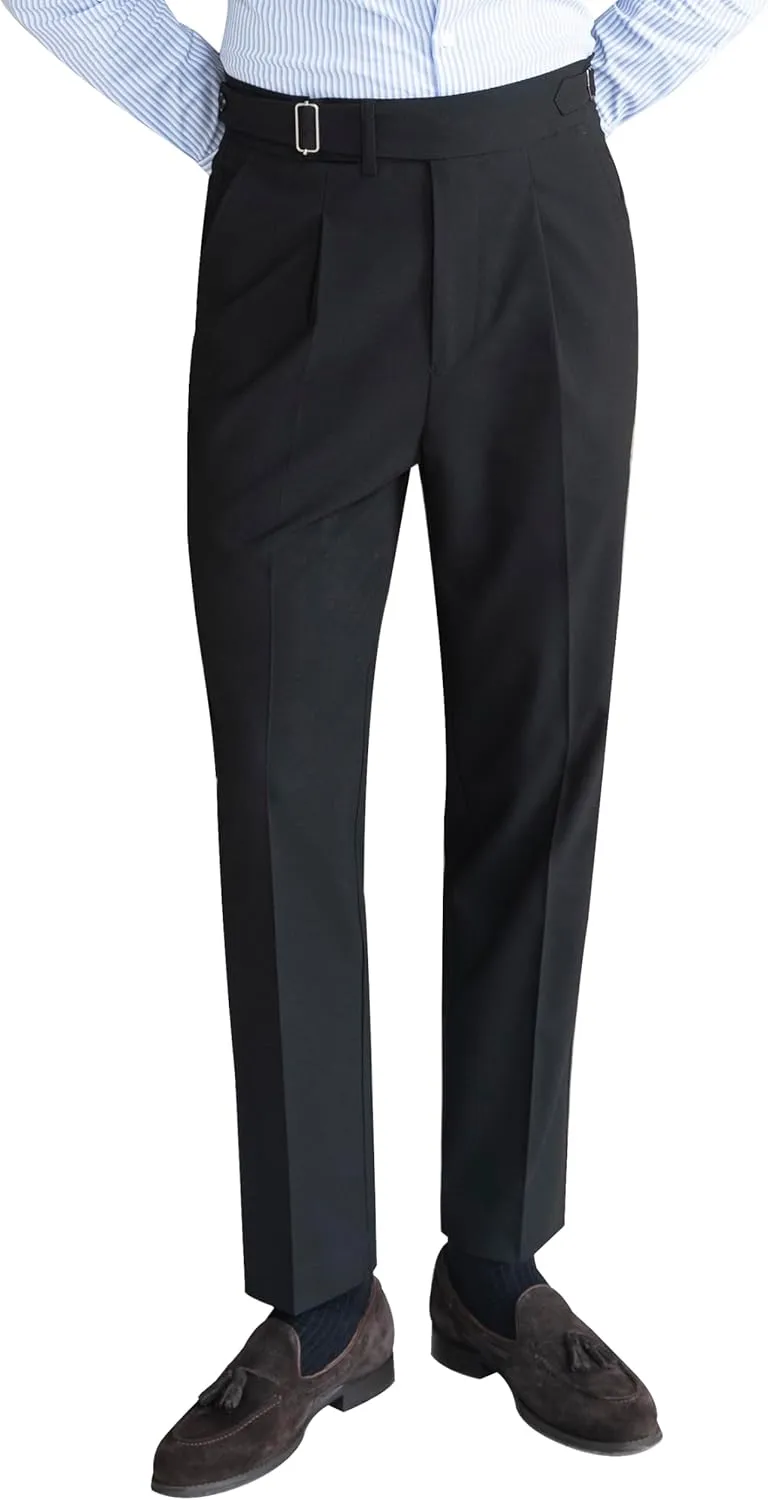 Men's Classic Gurkha Naples Italian Old Money Style No Belt Required Dress Pants