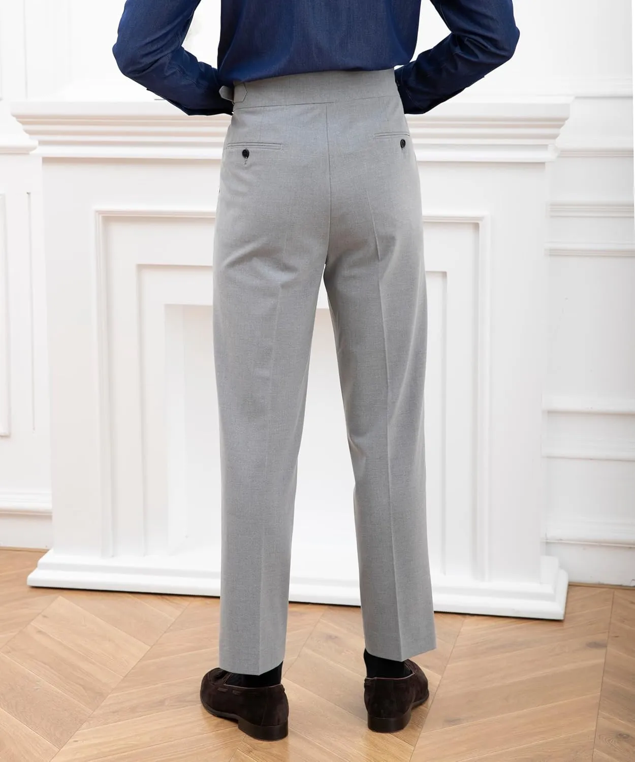Men's Classic Gurkha Naples Italian Old Money Style No Belt Required Dress Pants