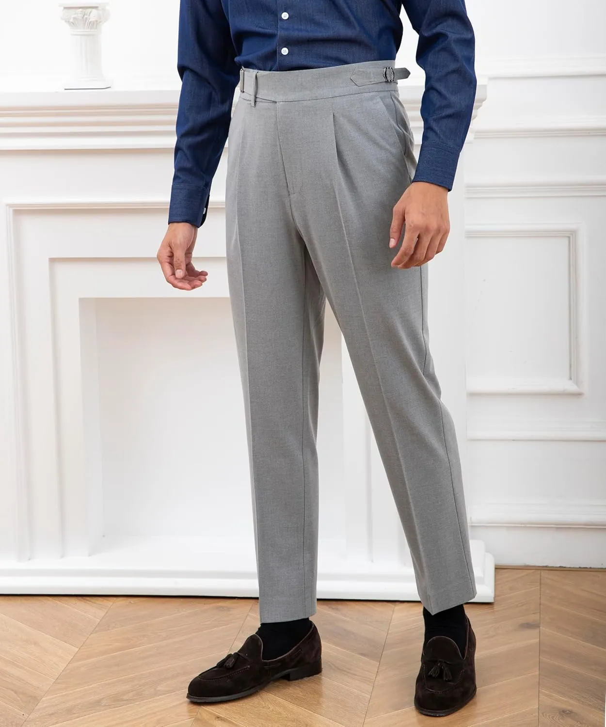 Men's Classic Gurkha Naples Italian Old Money Style No Belt Required Dress Pants
