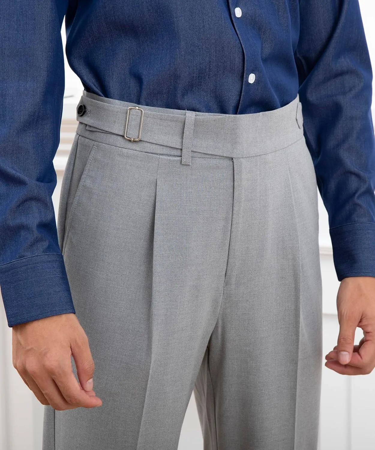 Men's Classic Gurkha Naples Italian Old Money Style No Belt Required Dress Pants