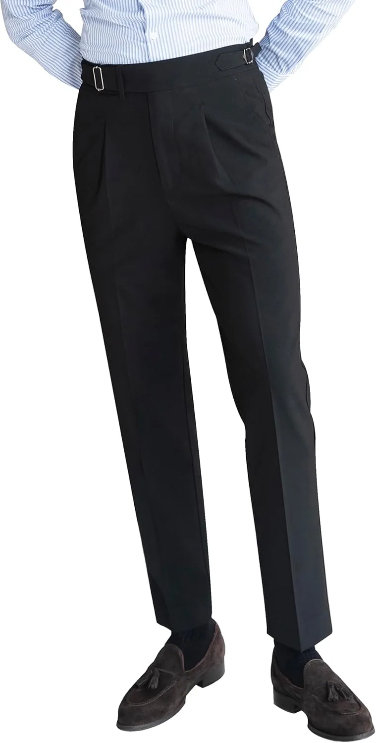 Men's Classic Gurkha Naples Italian Old Money Style No Belt Required Dress Pants
