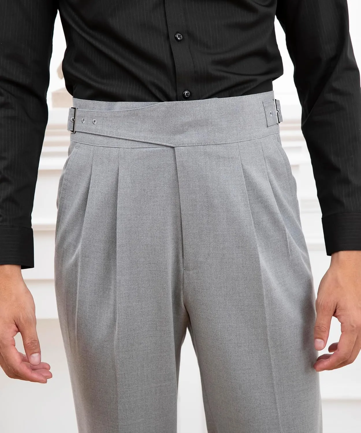 Men's Classic Gurkha Naples Italian Old Money Style Pants No Belt Required Dress Pants