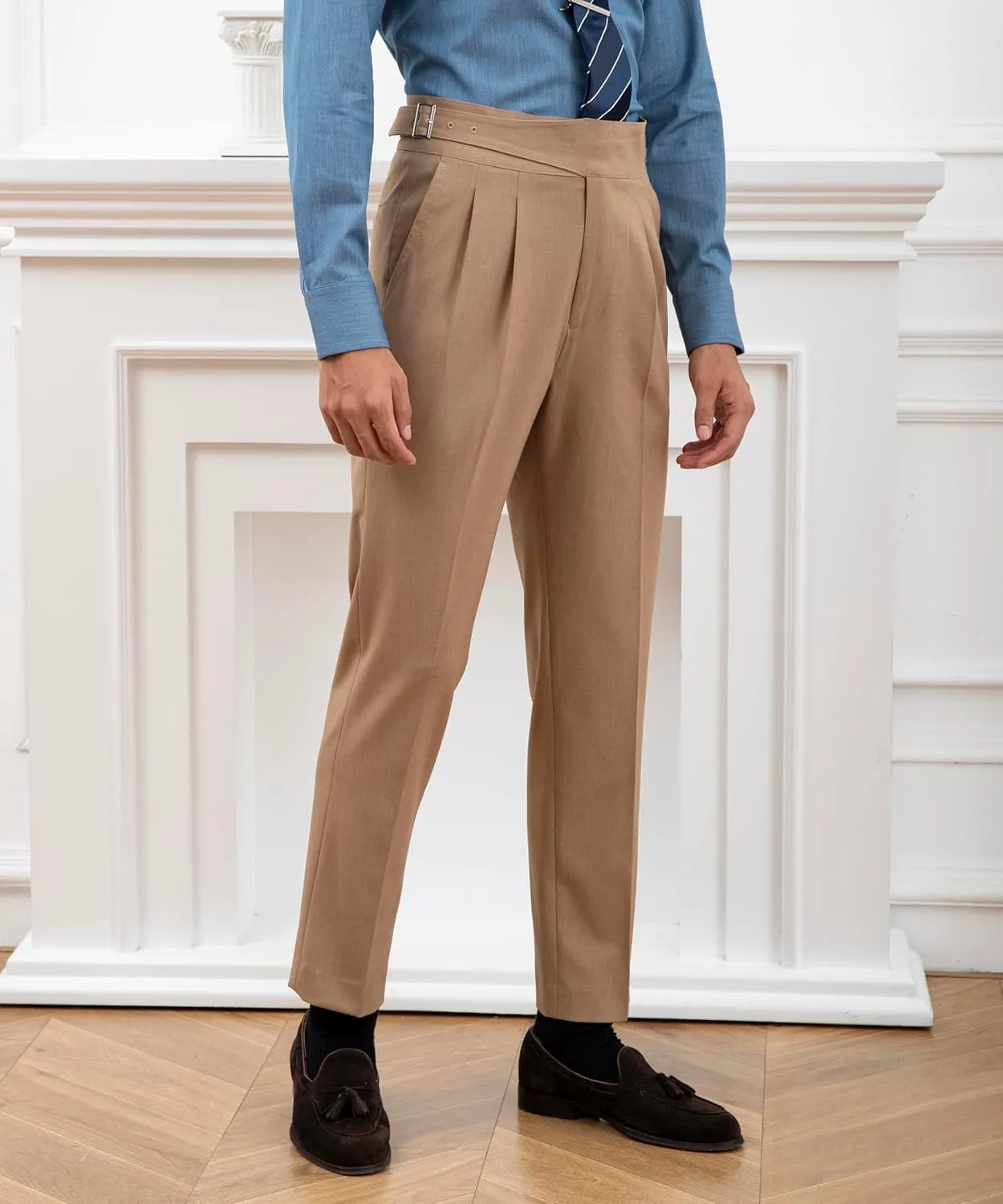 Men's Classic Gurkha Naples Italian Old Money Style Pants No Belt Required Dress Pants