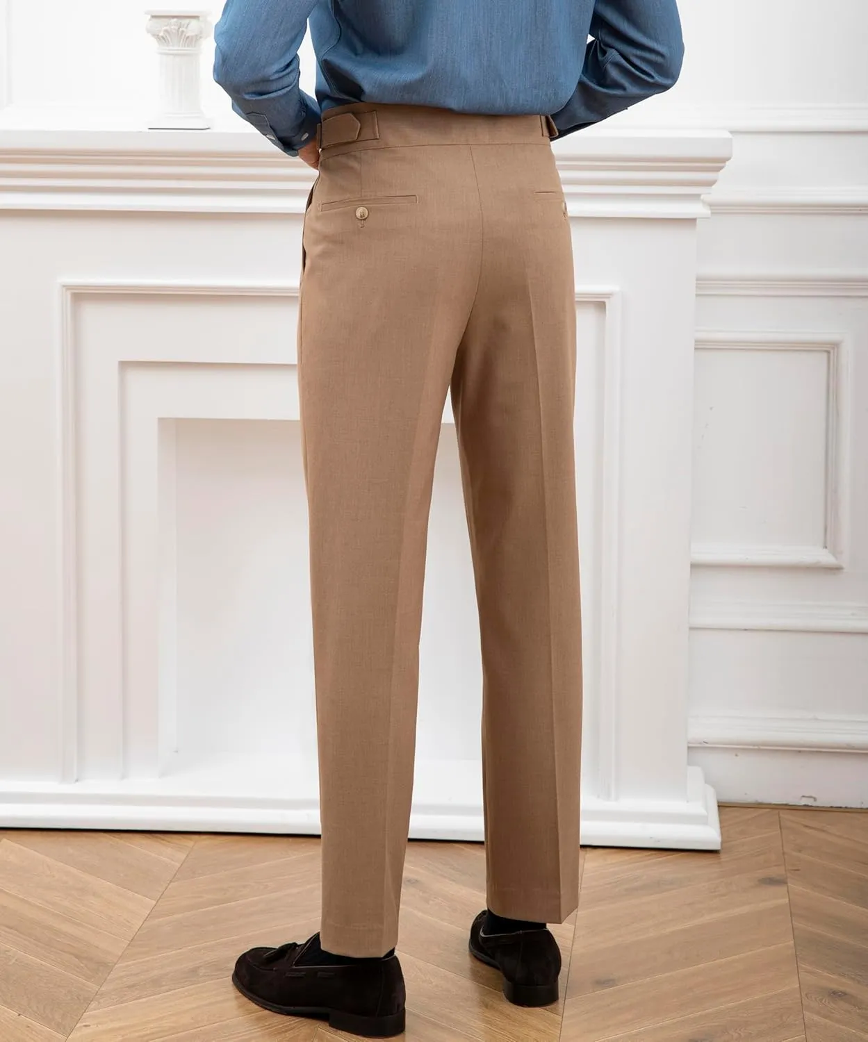 Men's Classic Gurkha Naples Italian Old Money Style Pants No Belt Required Dress Pants
