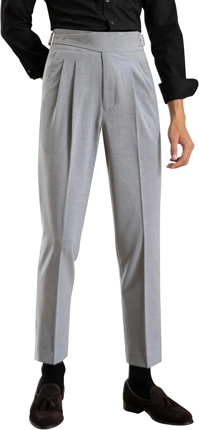 Men's Classic Gurkha Naples Italian Old Money Style Pants No Belt Required Dress Pants