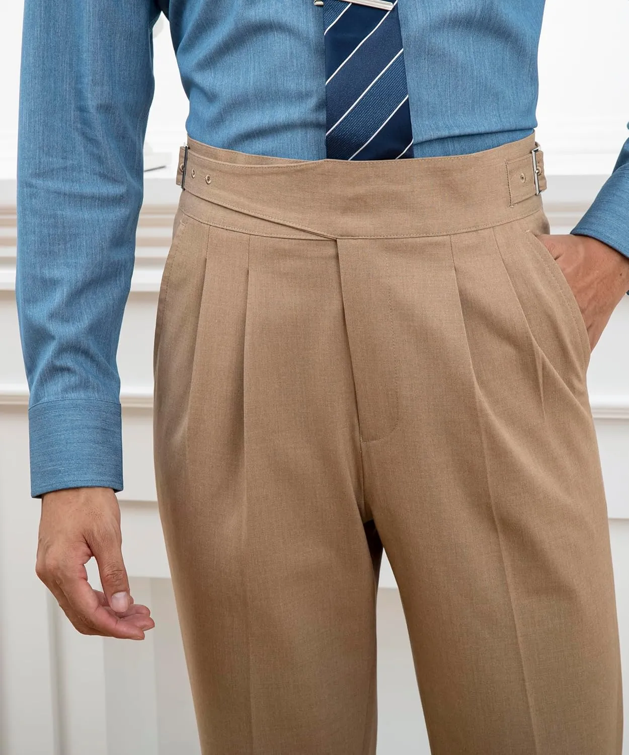 Men's Classic Gurkha Naples Italian Old Money Style Pants No Belt Required Dress Pants