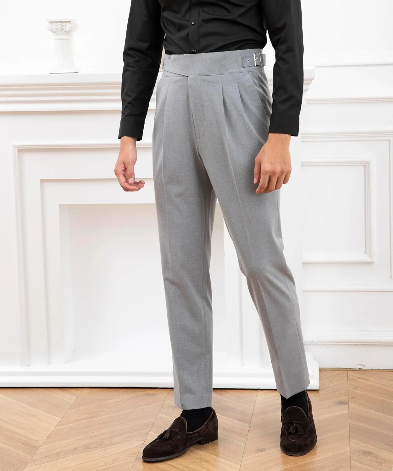 Men's Classic Gurkha Naples Italian Old Money Style Pants No Belt Required Dress Pants