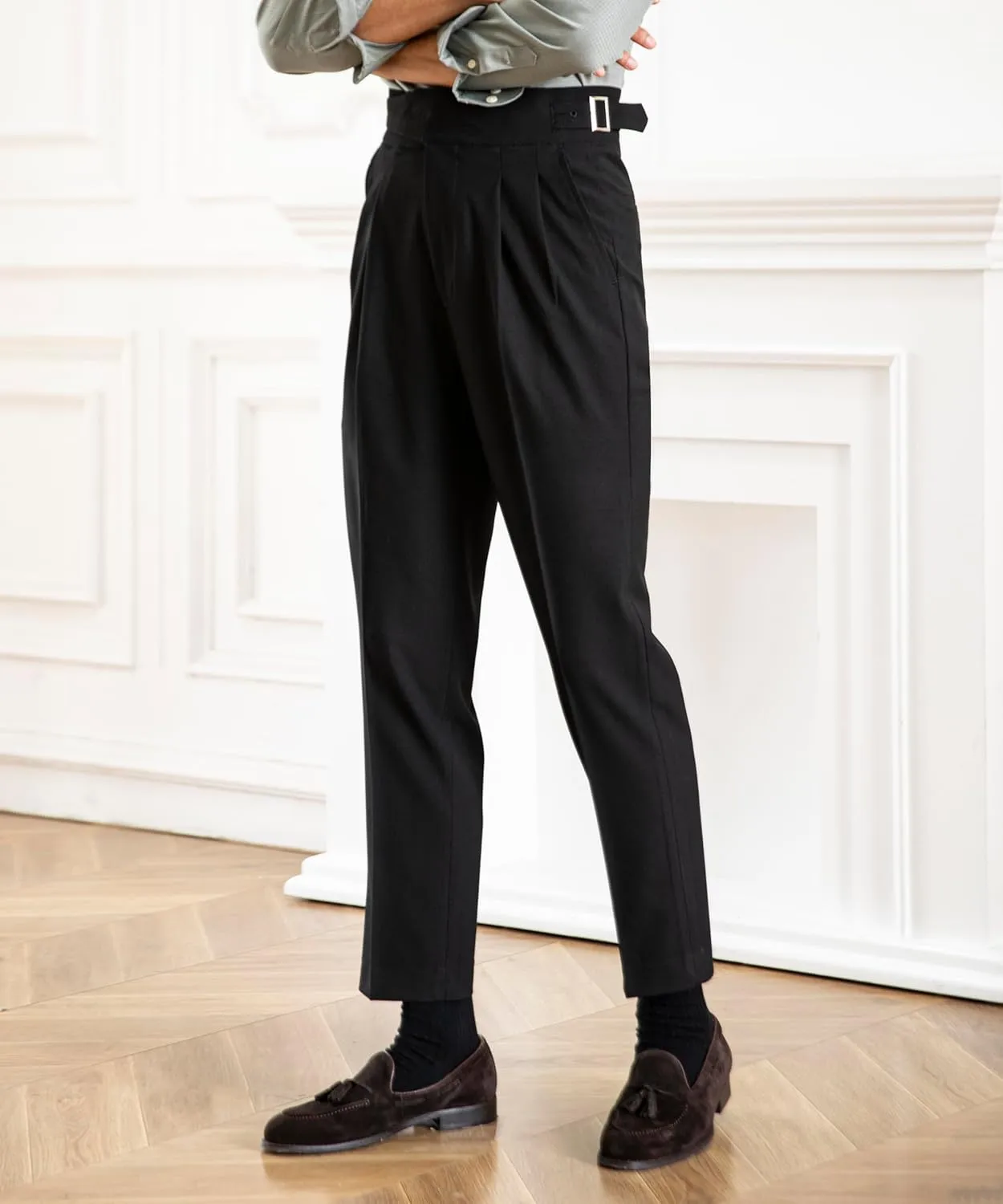 Men's Classic Gurkha Naples Italian Old Money Style Pants No Belt Required Dress Pants