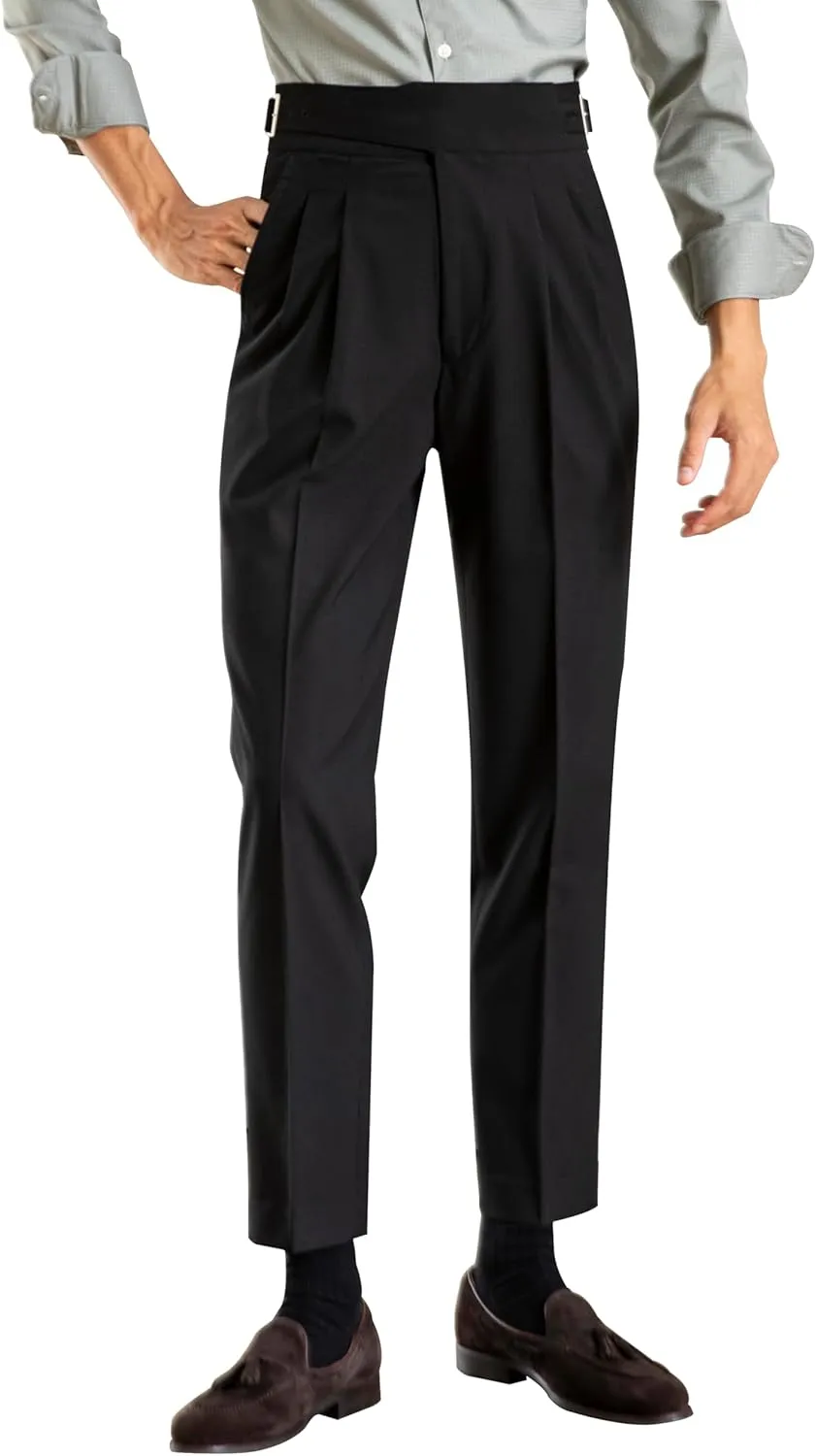 Men's Classic Gurkha Naples Italian Old Money Style Pants No Belt Required Dress Pants