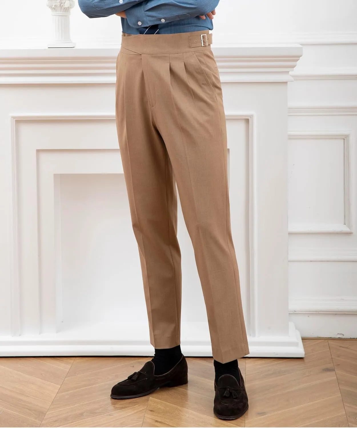 Men's Classic Gurkha Naples Italian Old Money Style Pants No Belt Required Dress Pants