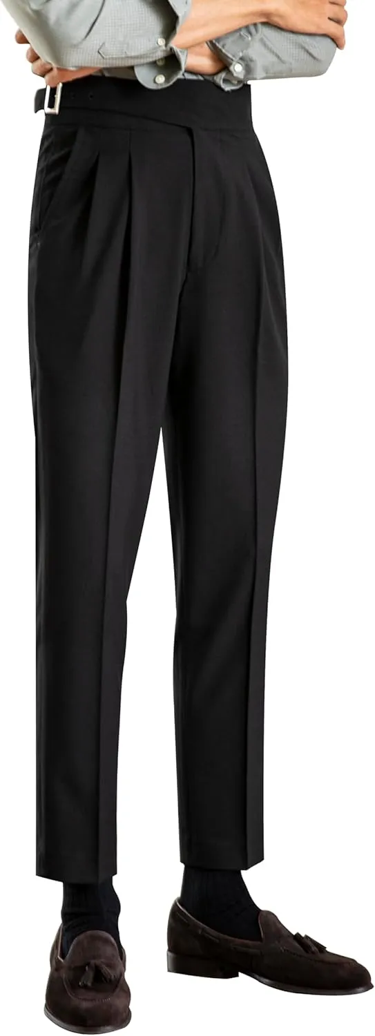 Men's Classic Gurkha Naples Italian Old Money Style Pants No Belt Required Dress Pants