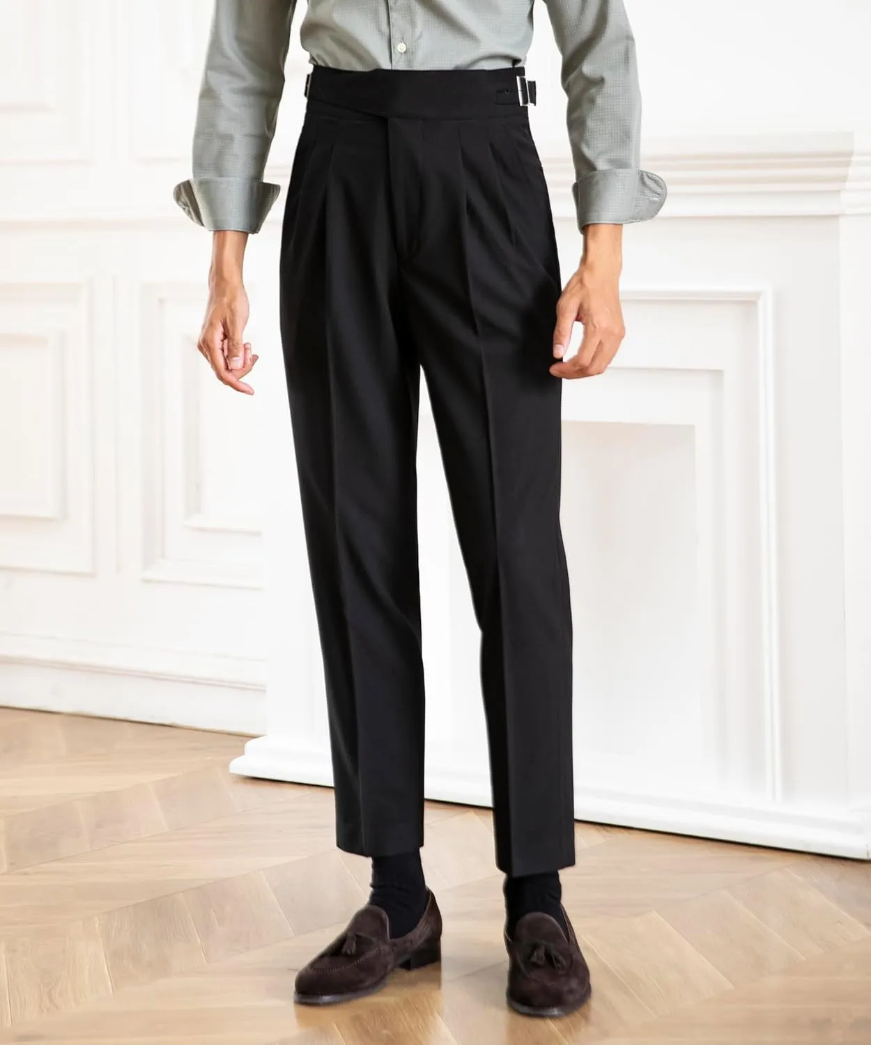 Men's Classic Gurkha Naples Italian Old Money Style Pants No Belt Required Dress Pants