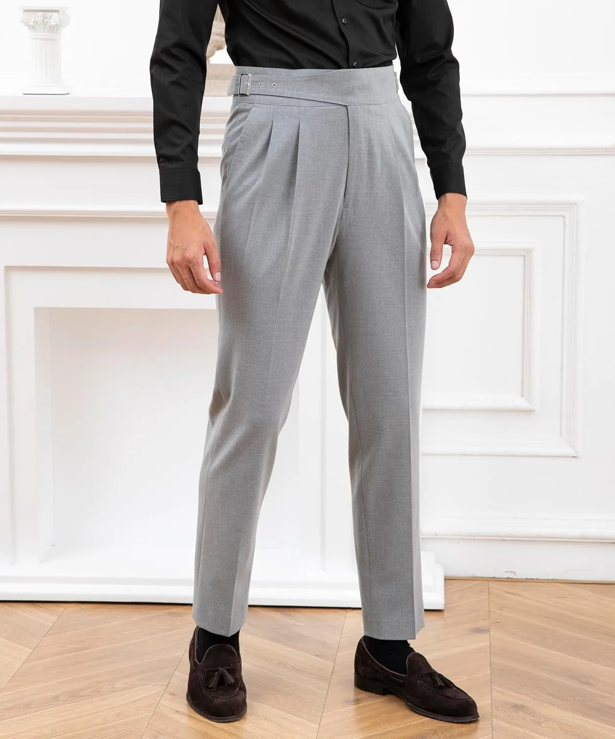 Men's Classic Gurkha Naples Italian Old Money Style Pants No Belt Required Dress Pants