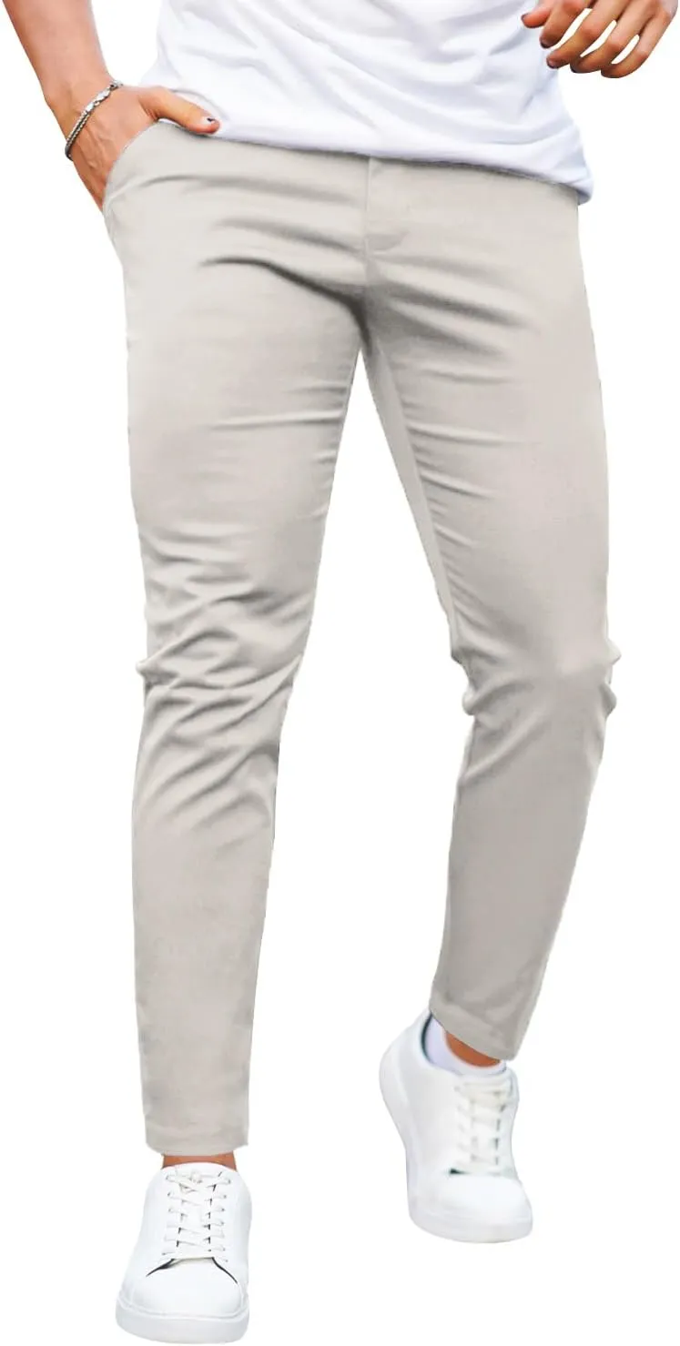 Mens Dress Pants Slim Fit Stretch Fashion Plaid Pant Skinny Leg