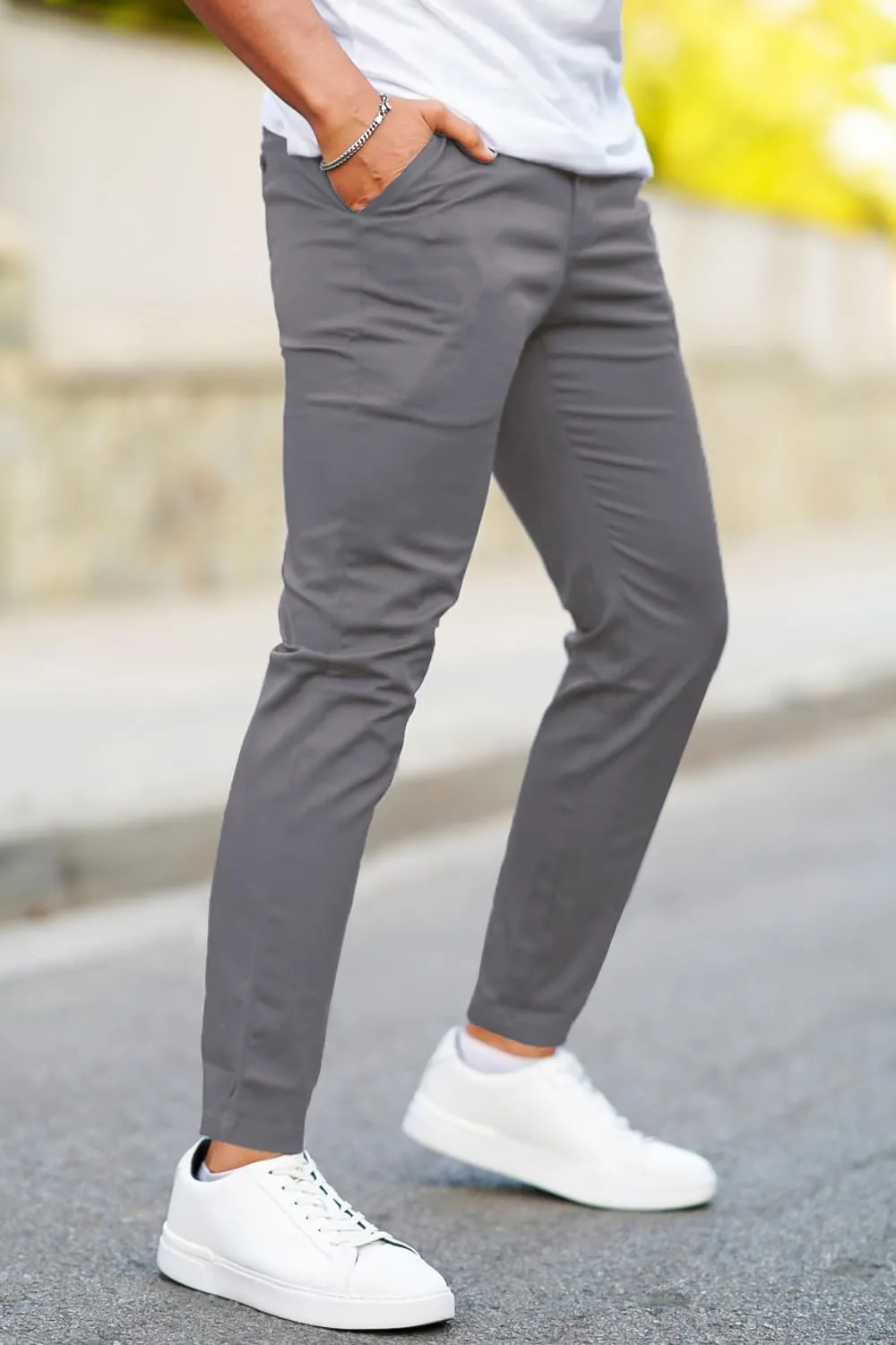 Mens Dress Pants Slim Fit Stretch Fashion Plaid Pant Skinny Leg