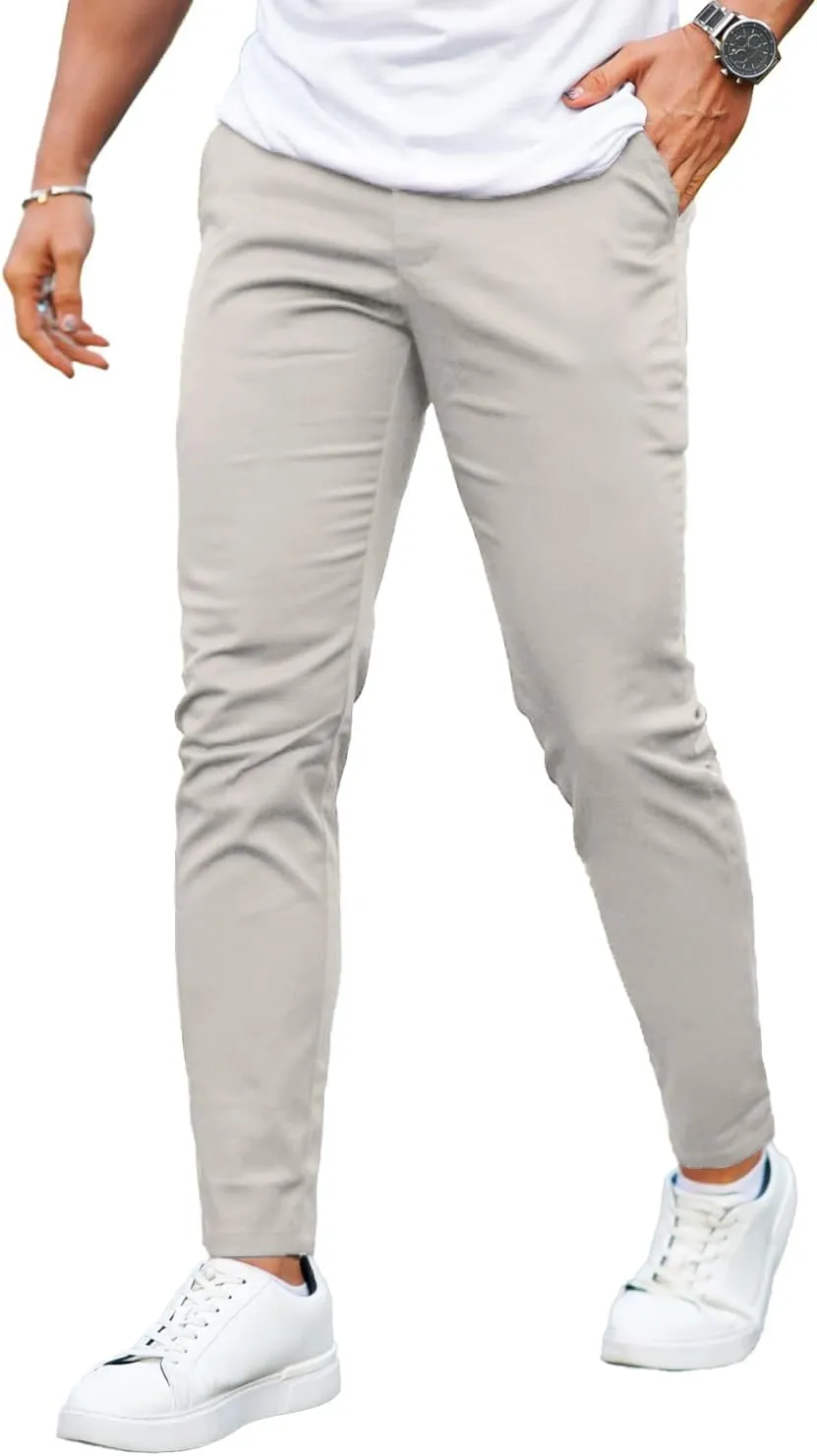 Mens Dress Pants Slim Fit Stretch Fashion Plaid Pant Skinny Leg