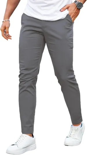 Mens Dress Pants Slim Fit Stretch Fashion Plaid Pant Skinny Leg