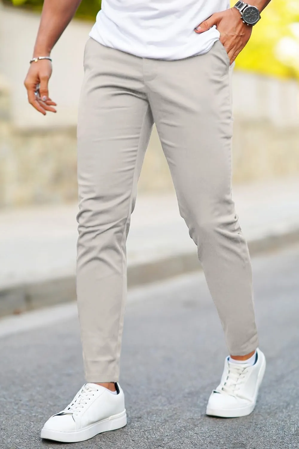 Mens Dress Pants Slim Fit Stretch Fashion Plaid Pant Skinny Leg