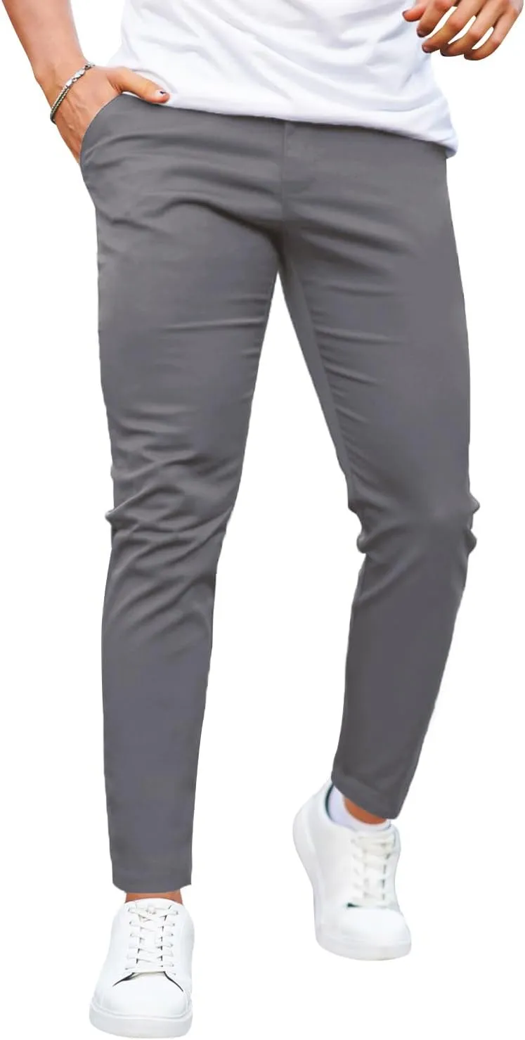 Mens Dress Pants Slim Fit Stretch Fashion Plaid Pant Skinny Leg