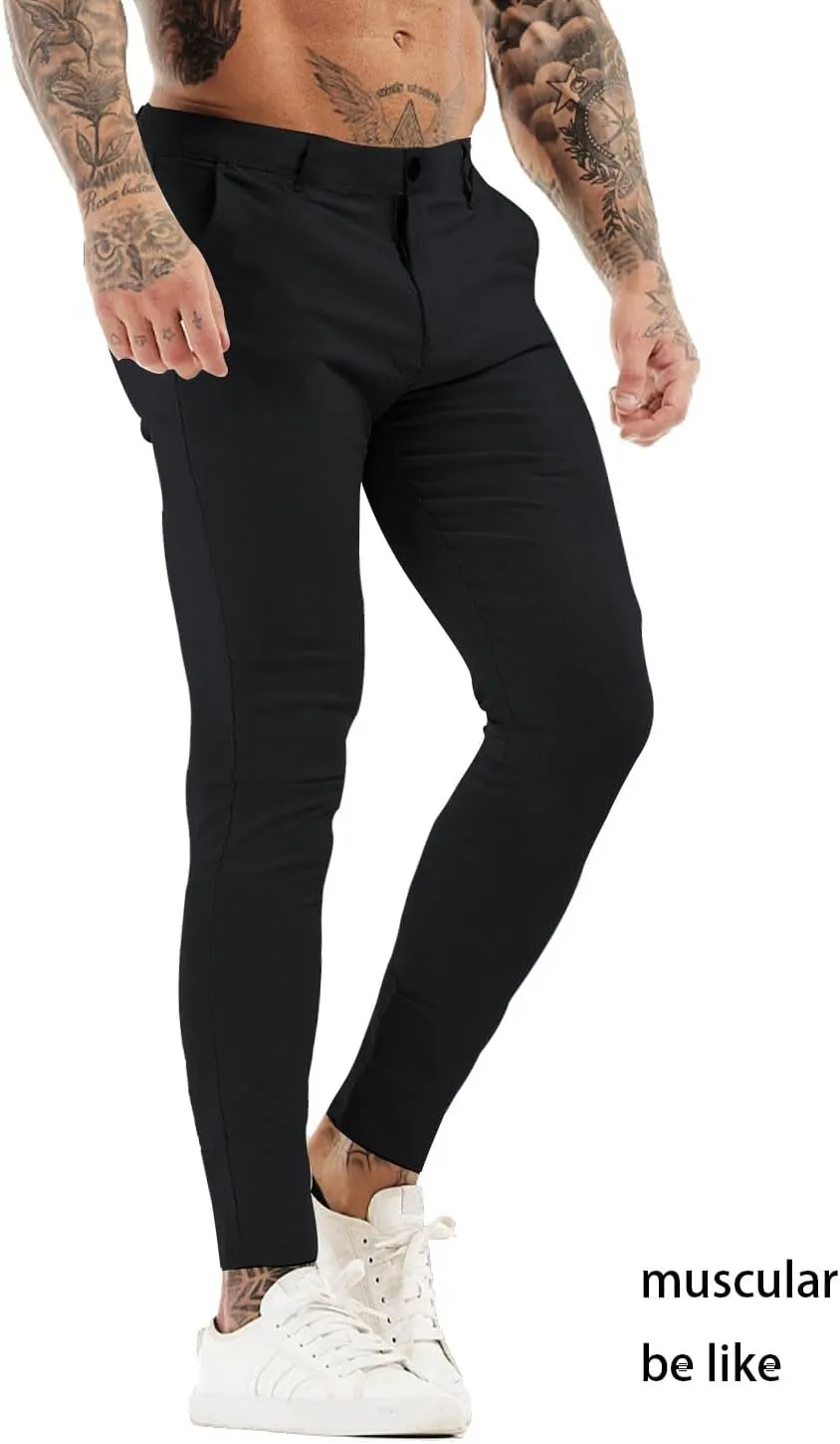 Mens Dress Pants Slim Fit Stretch Fashion Plaid Pant Skinny Leg