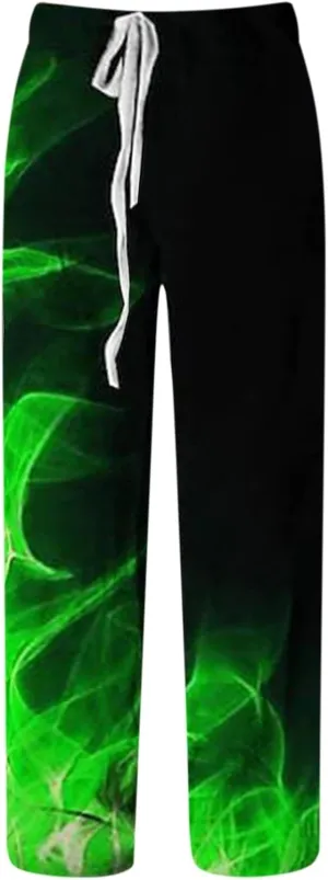 Mens Fashion Casual Printing Linen Pocket Lace Up Pants Joggers Relaxed Fit Stretch Sweatpants Athletic Pants