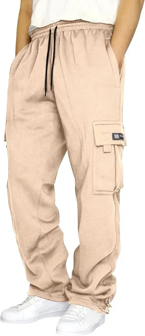 Men's Hip-Hop Pants Autumn and Winter Casual Solid Color Sports Pants with Cuffs, Fitness Pants with Pockets