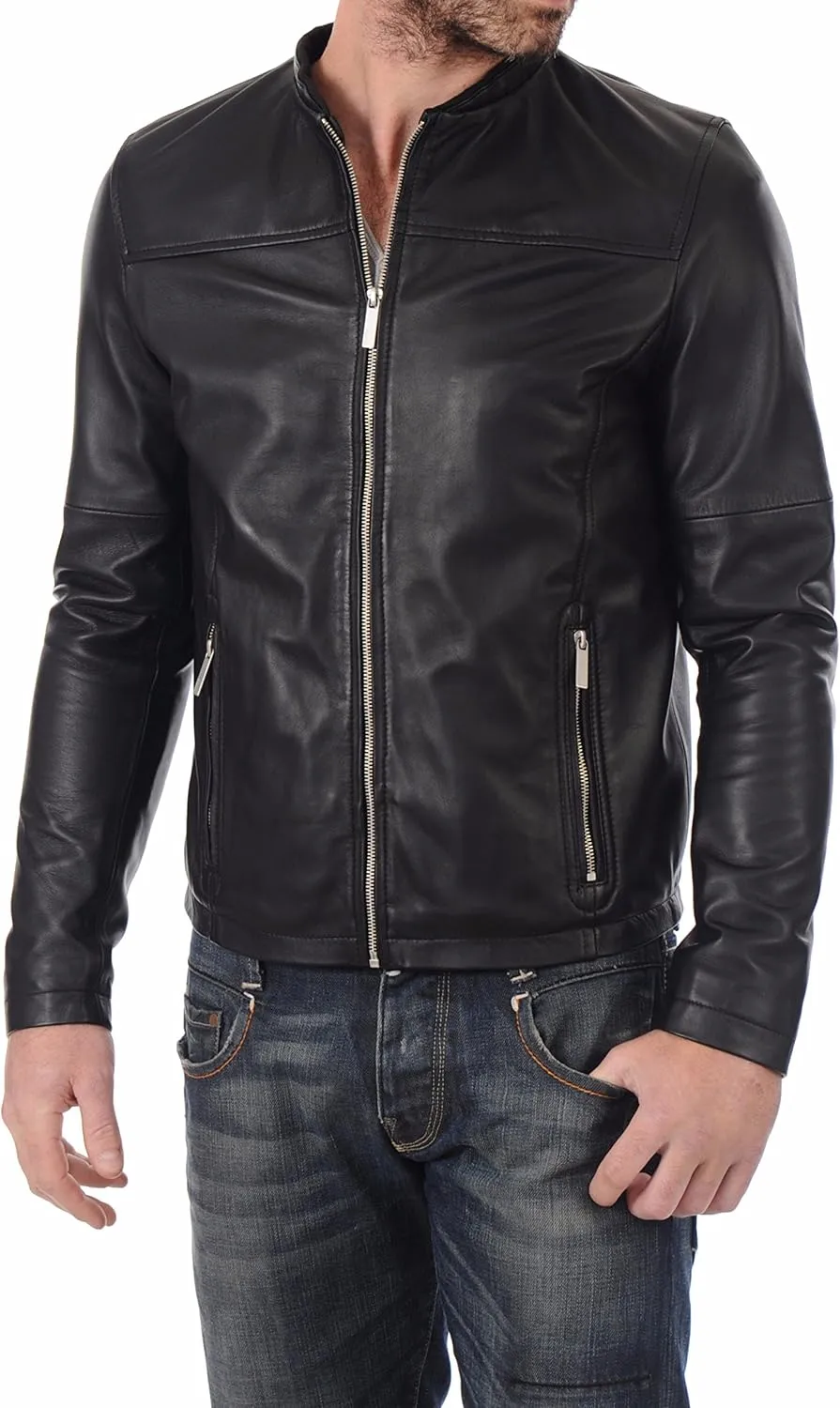 Men's Lambskin Leather Bomber Biker Jacket