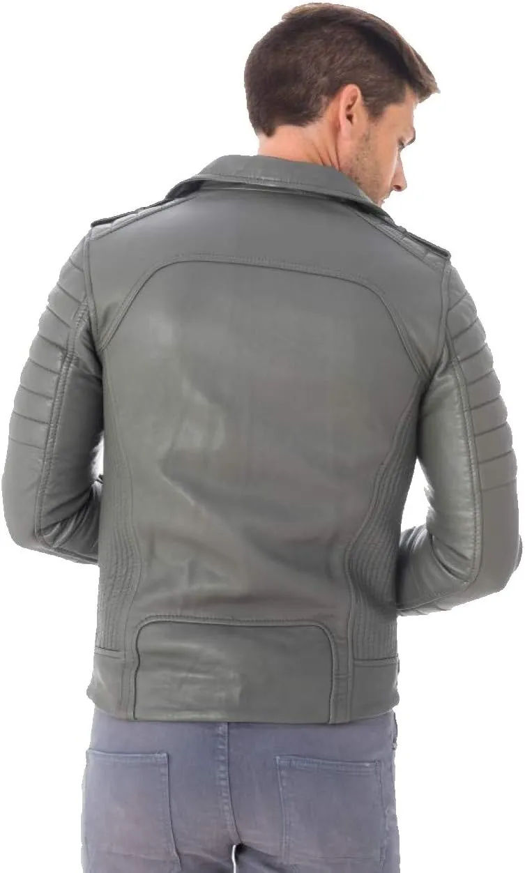 Men's Lambskin Leather Bomber Biker Jacket