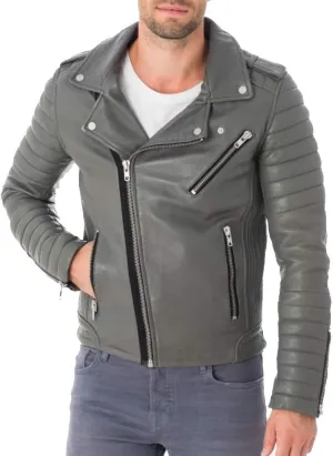 Men's Lambskin Leather Bomber Biker Jacket