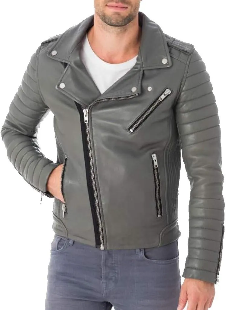 Men's Lambskin Leather Bomber Biker Jacket
