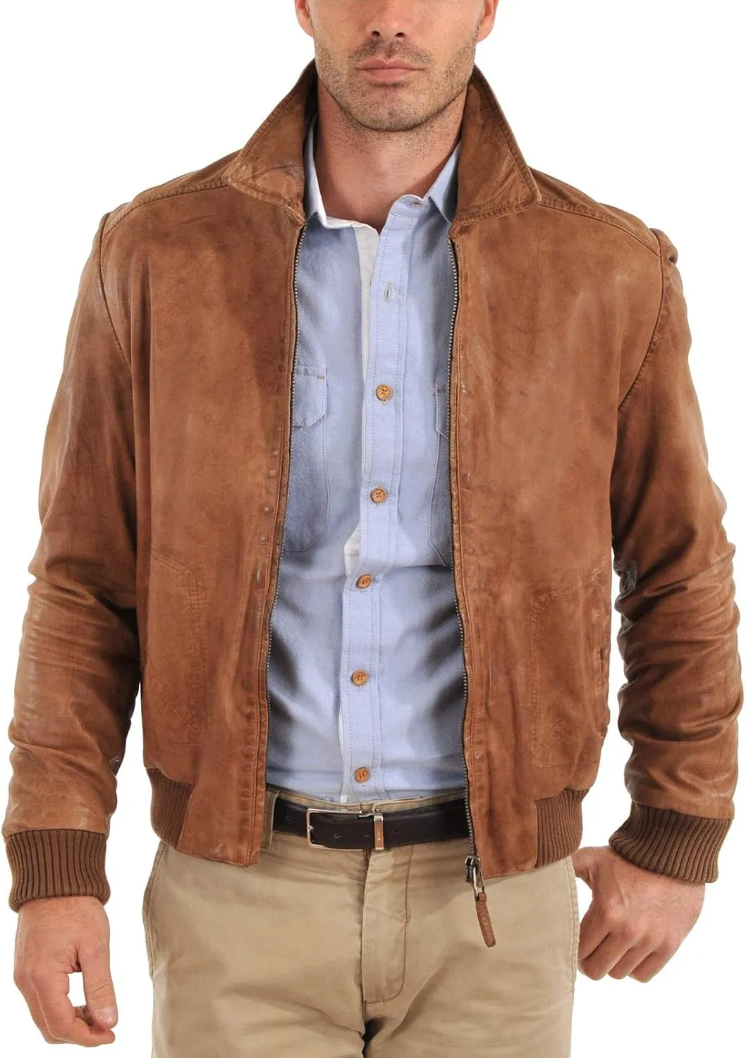 Men's Leather Jackets Motorcycle Bomber Biker Real Lambskin Leather Distress Brown Vintage Caf Racer Jacket for Men