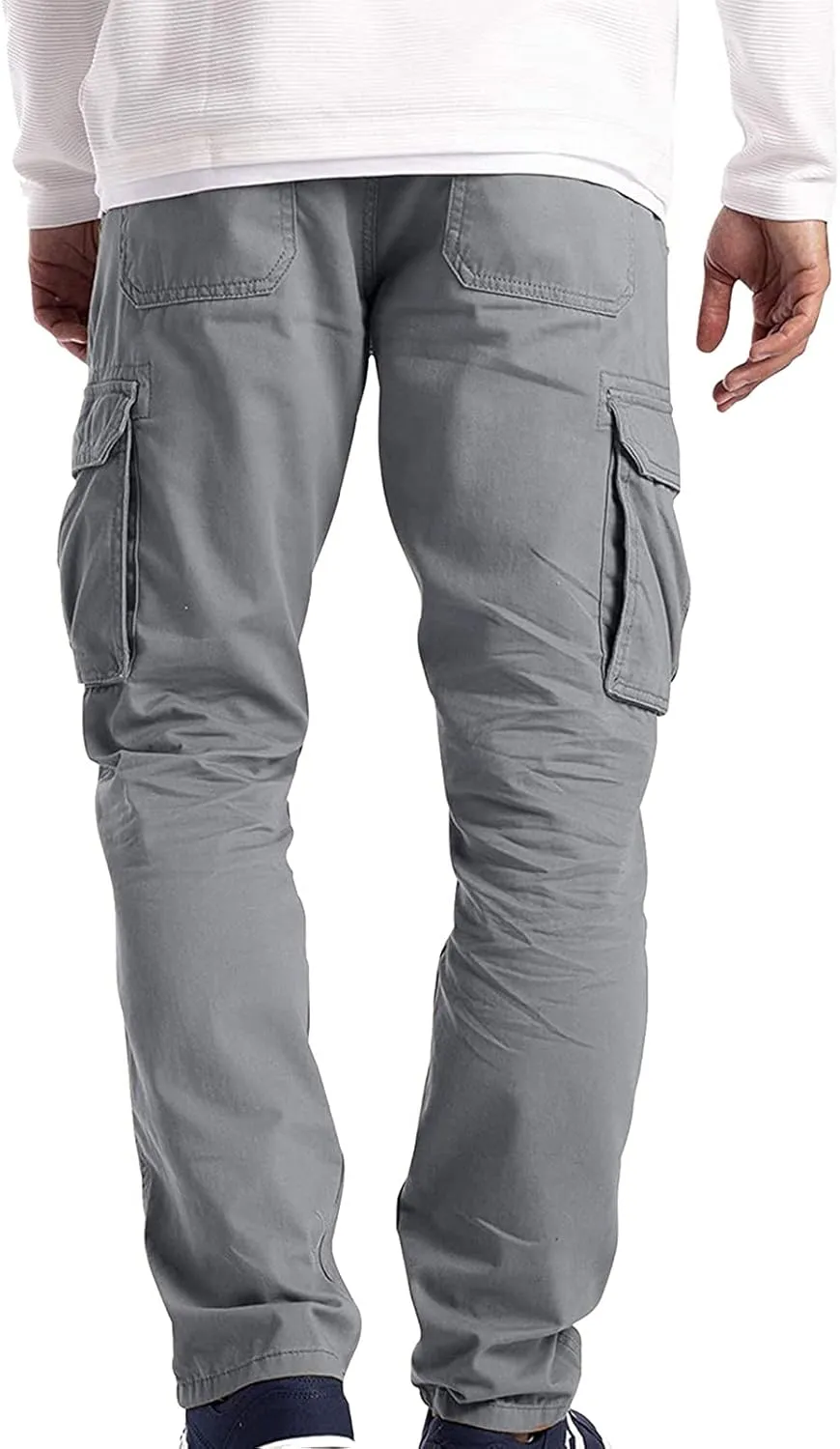 Mens Linen Cargo Pants Premium Relaxed Fit Straight Leg Pants Trousers Mens Cargo Dress Pants Solid Color Overalls