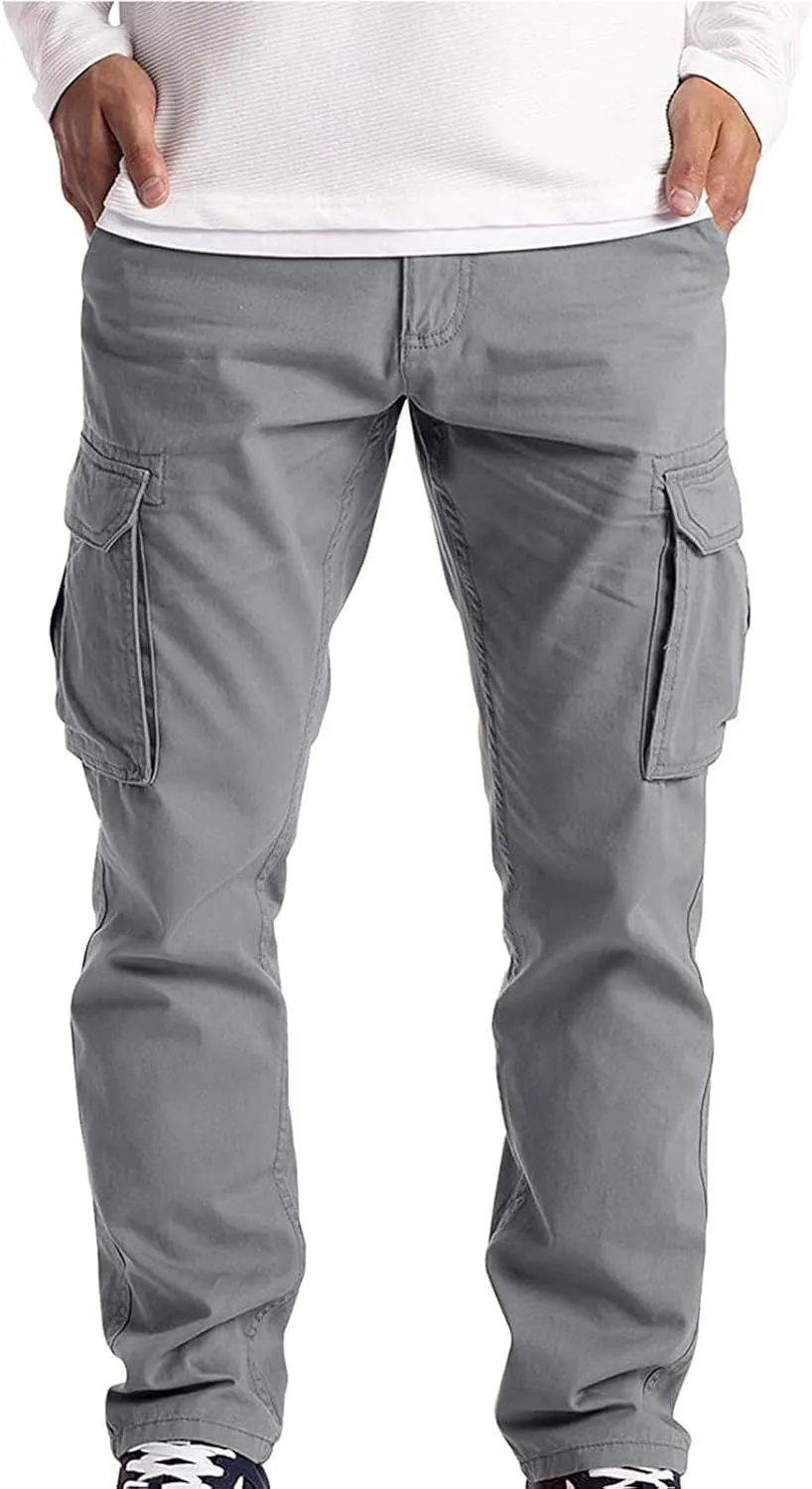 Mens Linen Cargo Pants Premium Relaxed Fit Straight Leg Pants Trousers Mens Cargo Dress Pants Solid Color Overalls