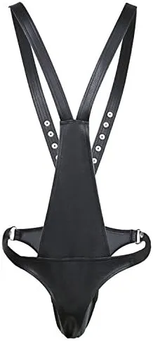 Men's Sexy Leather Panties G-String Jockstrap Briefs Open Front Hole Chastity Devices Bikini Strap Black