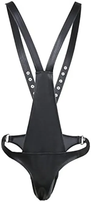 Men's Sexy Leather Panties G-String Jockstrap Briefs Open Front Hole Chastity Devices Bikini Strap Black