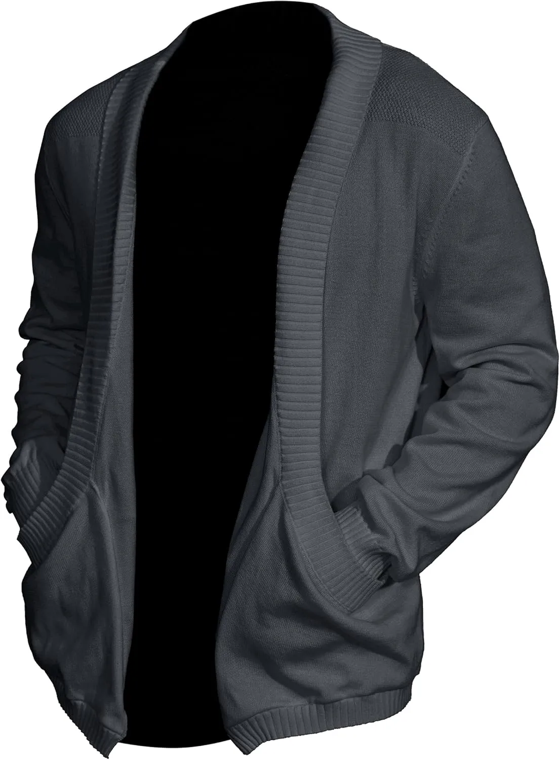 Men's Shawl Collar Long Sleeve Cardigan Knit Open Front with Pockets