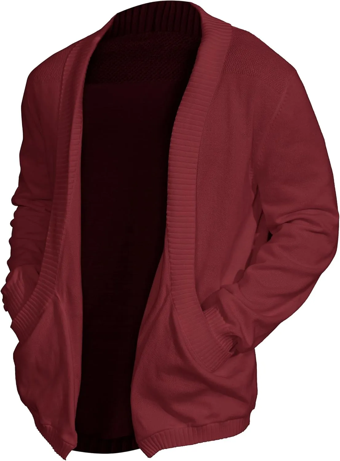 Men's Shawl Collar Long Sleeve Cardigan Knit Open Front with Pockets