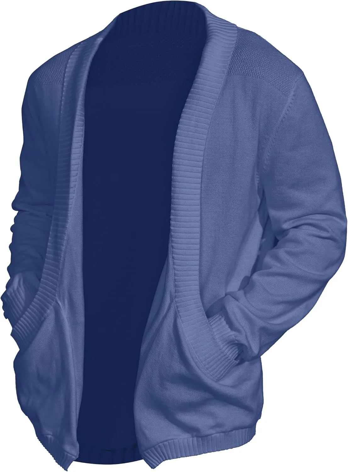 Men's Shawl Collar Long Sleeve Cardigan Knit Open Front with Pockets