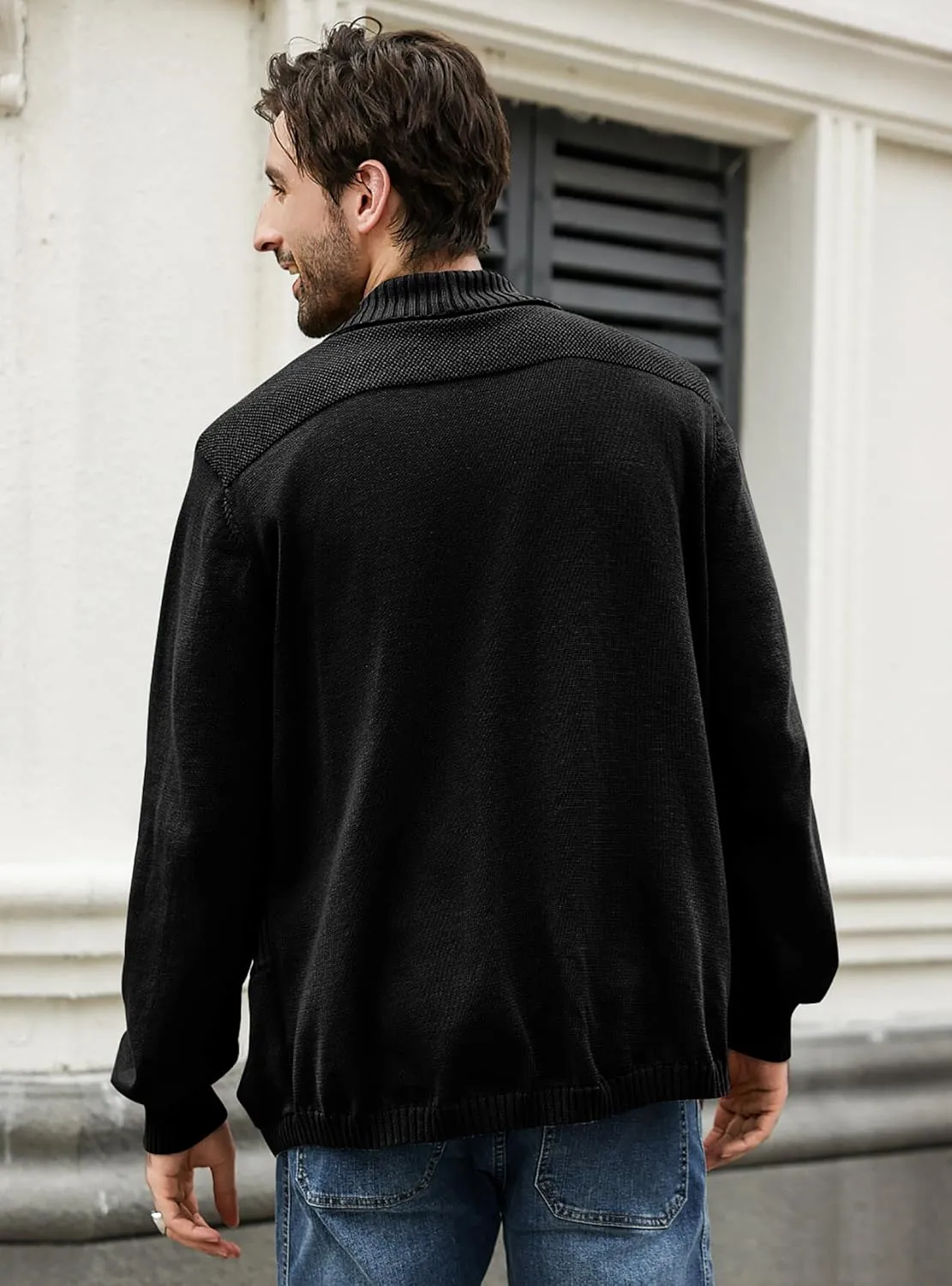 Men's Shawl Collar Long Sleeve Cardigan Knit Open Front with Pockets