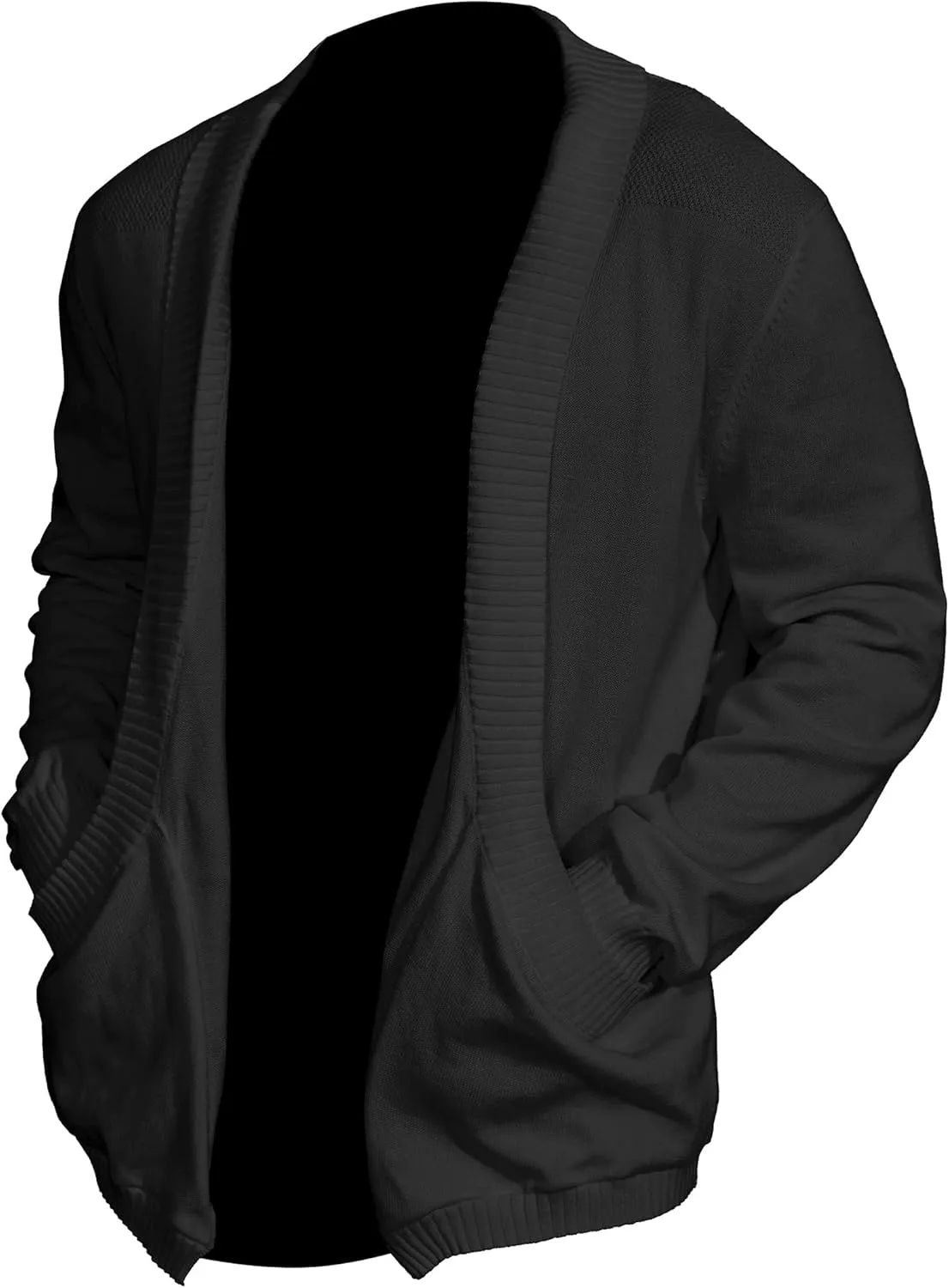 Men's Shawl Collar Long Sleeve Cardigan Knit Open Front with Pockets