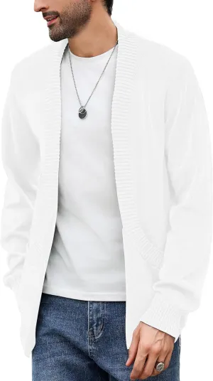 Men's Shawl Collar Long Sleeve Cardigan Knit Open Front with Pockets