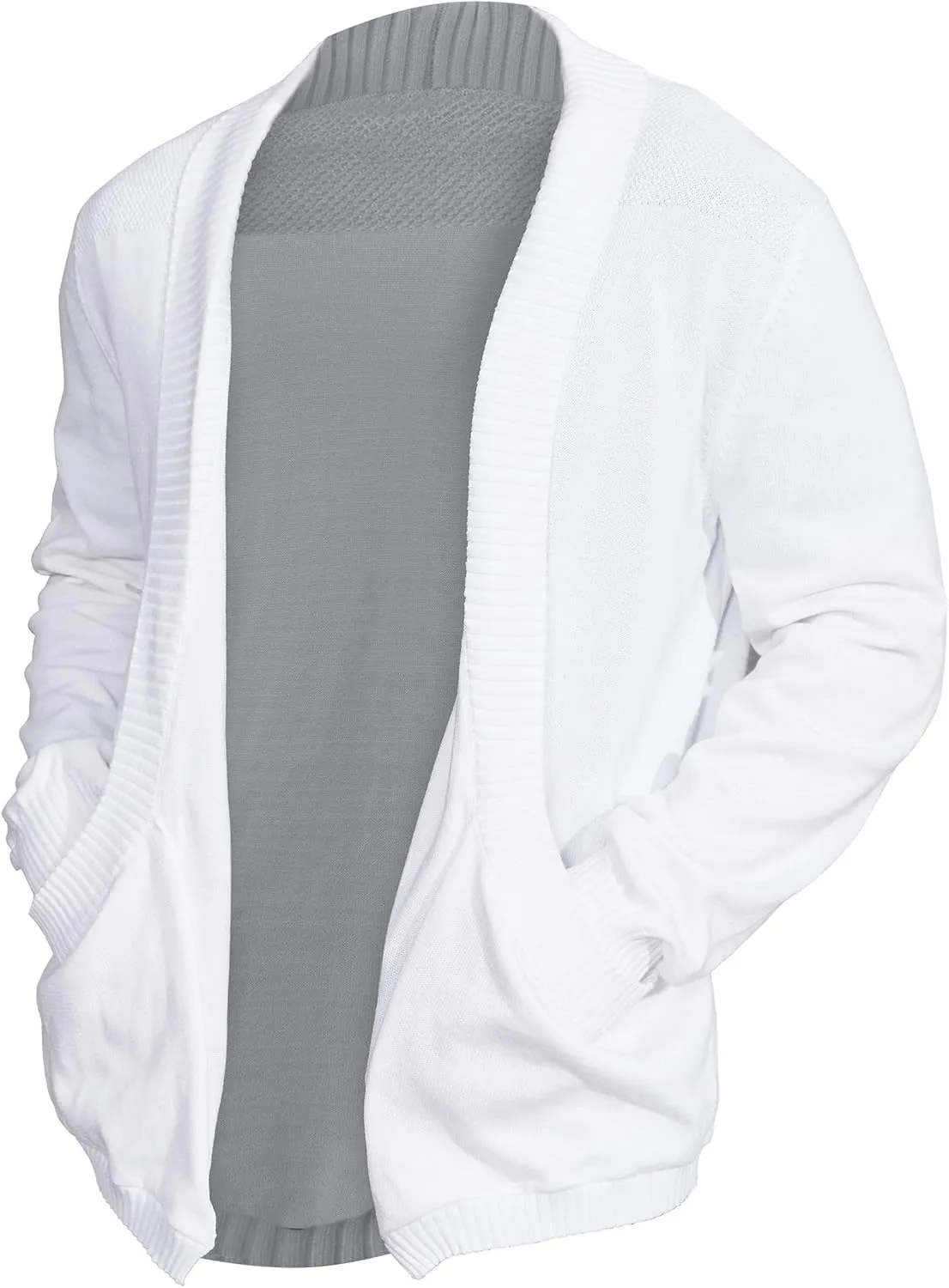 Men's Shawl Collar Long Sleeve Cardigan Knit Open Front with Pockets