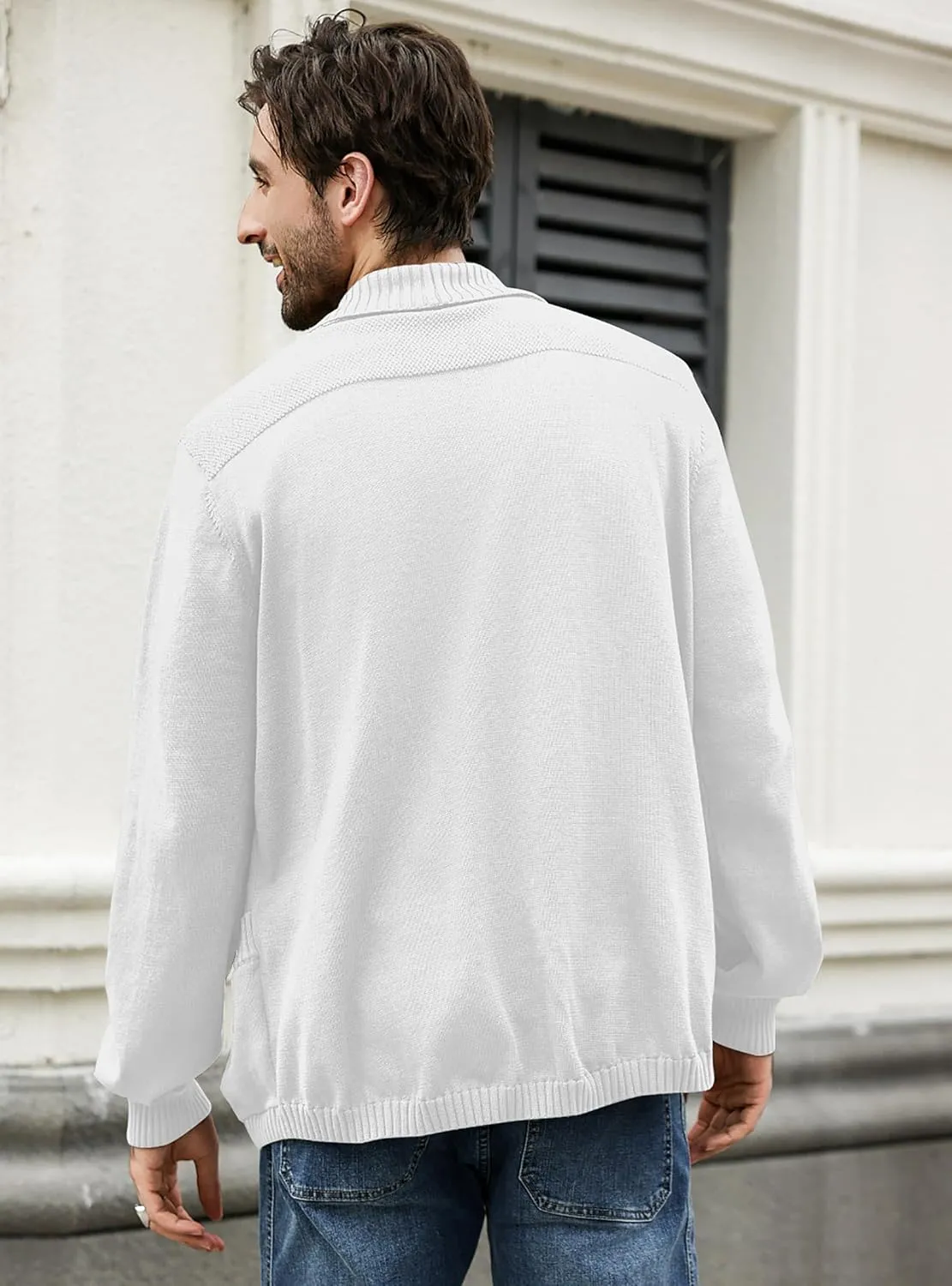 Men's Shawl Collar Long Sleeve Cardigan Knit Open Front with Pockets